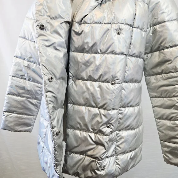 J. McLaughlin Holographic Silver Autumn Puffer Jacket size Small - Picture 9 of 12